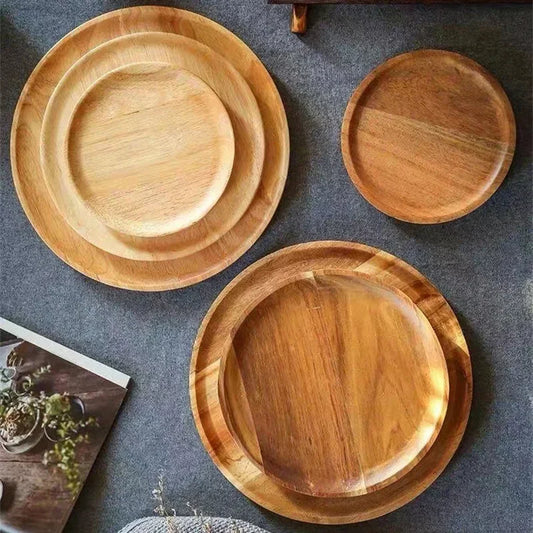 10/15/20/25cm Wooden Round Serving Platter Tray