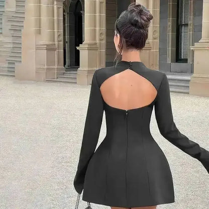 Backless Short Sexy Long Sleeve Mini Dress