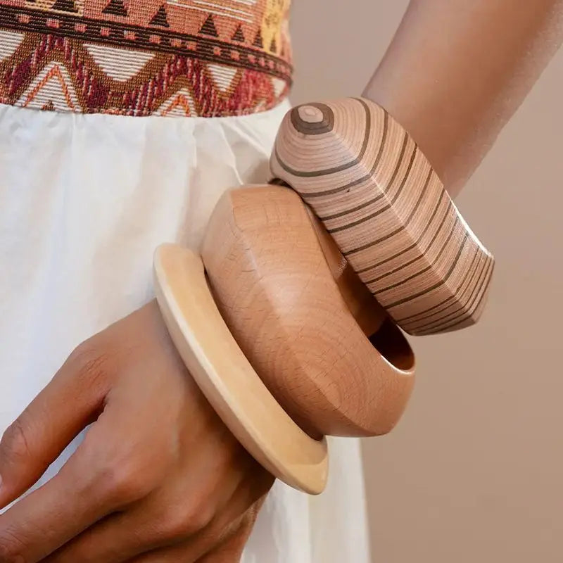 Hip Hop Khaki Brown Wood Wide Bangles