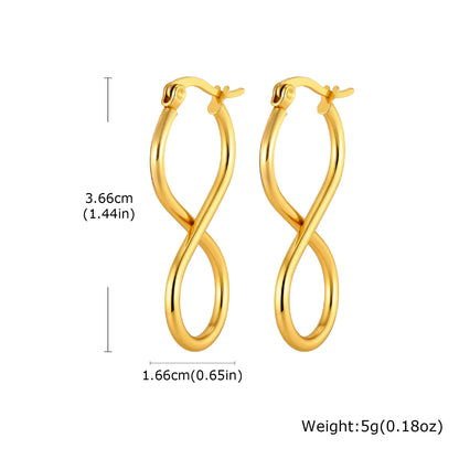 Twisted Infinity 18K Gold Plated Stainless Steel Trendy Minimalist Geometric Hoop Earrings