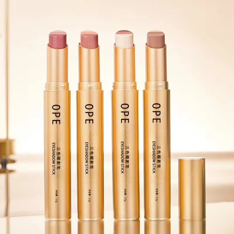 Three-Color Eyeshadow Stick Shimmering Highlighter Eyeshadow Stick Waterproof and Long-Lasting Pearlescent Metallic Eyeshadow