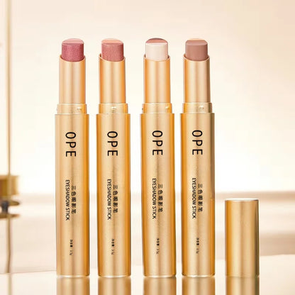 Three-Color Eyeshadow Stick Shimmering Highlighter Eyeshadow Stick Waterproof and Long-Lasting Pearlescent Metallic Eyeshadow