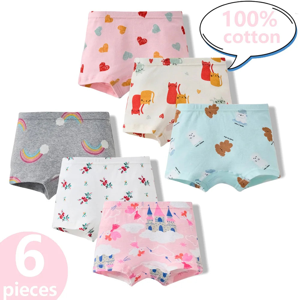 3/6 Pcs 100% Cotton Pretty Cartoon Boxer Set
