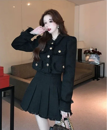 Elegant French Tweed Suit Jacket Skirt Set