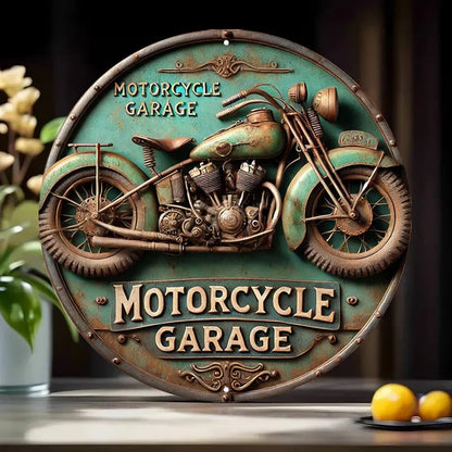 2D Vintage Round Aluminum Motorcycle Rustic Metal