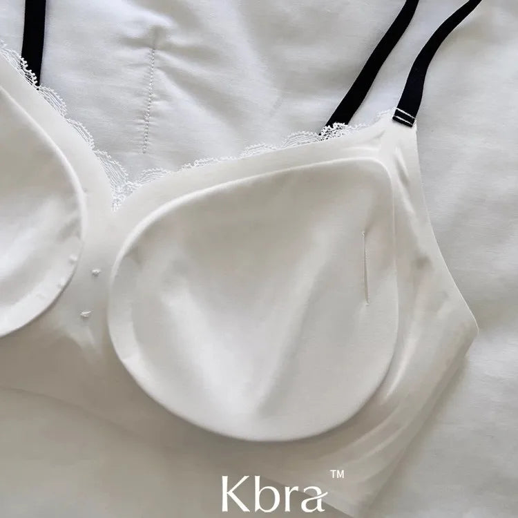 Lace Contrast Floral Print Lingerie Small Chest Gathering Seamless Bra