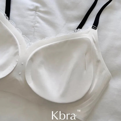 Lace Contrast Floral Print Lingerie Small Chest Gathering Seamless Bra