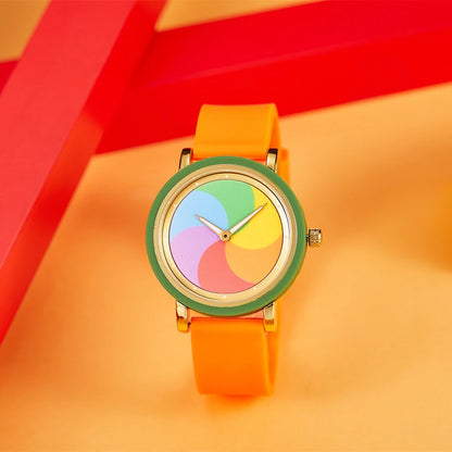 Rainbow rotating dial silicone strap watch
