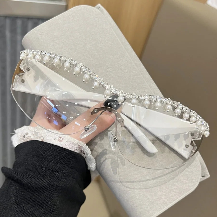 Luxury Large Frame Trendy Pearl-Inlaid Sunglasses