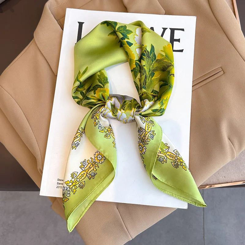 Luxury Silk Square Plaid Satin Scarf