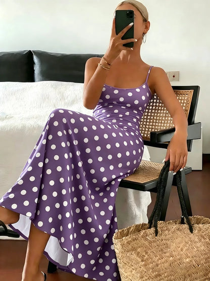 Elegant Polka Dot Print Slimming Midi Dress