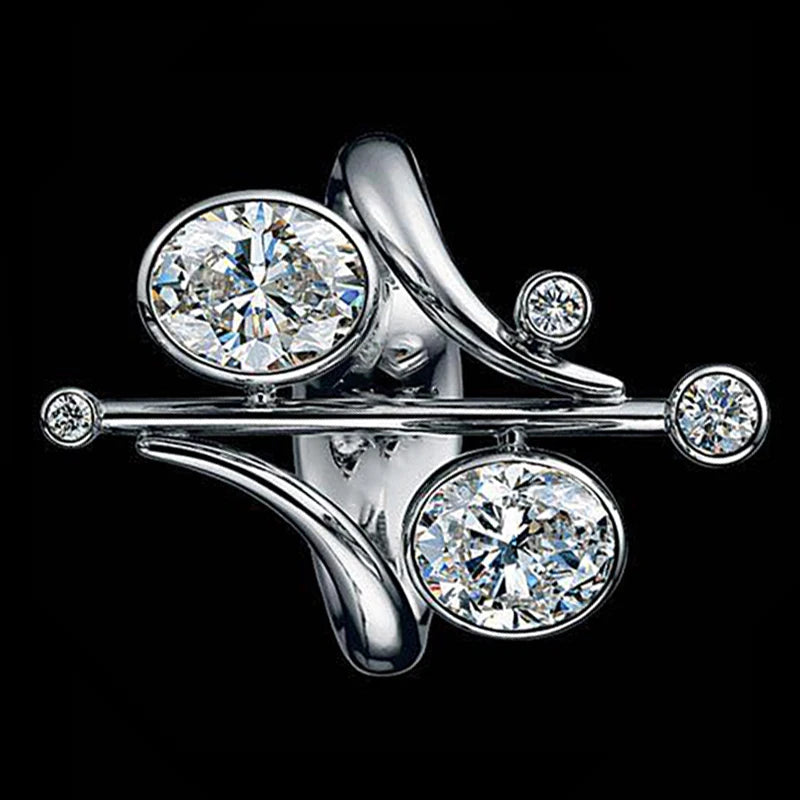 925 Silver Classic Geometric Zircon Oval Zircon Ring