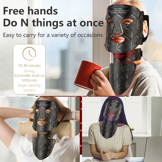 قناع وجه LED مع رقبة 8 ألوان ضوء أحمر قريب من الأشعة تحت الحمراء للوجه والرقبة، للتحكم في زيوت البشرة وشدها وتبييضها ومقاومة الاحمرار