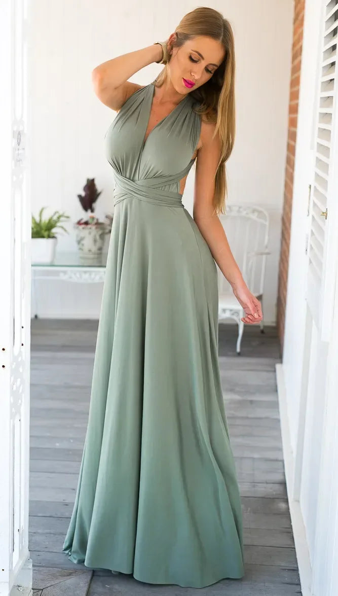 Multi-worn V-neck Vestidos De Fiesta Long Sexy Maxi Dress