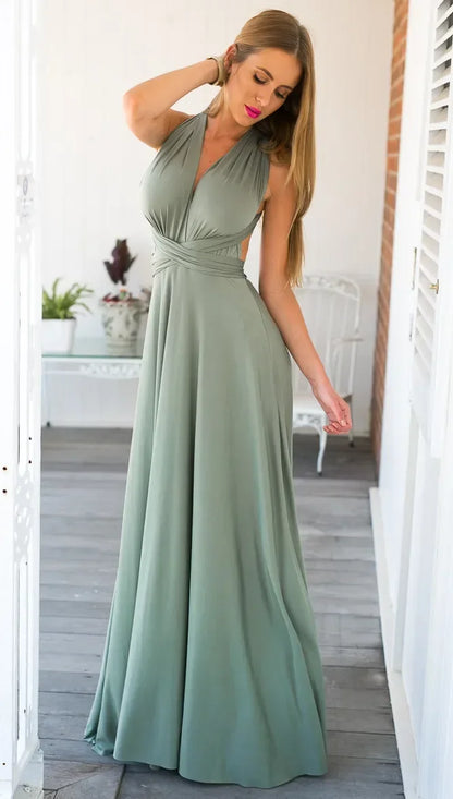 Multi-worn V-neck Vestidos De Fiesta Long Sexy Maxi Dress