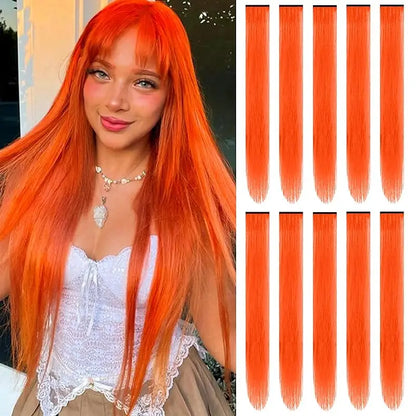 1 5 11 Pcs/lot Clip in Hair Extensions Highlights Synthetic Hair 22 inch Rainbow