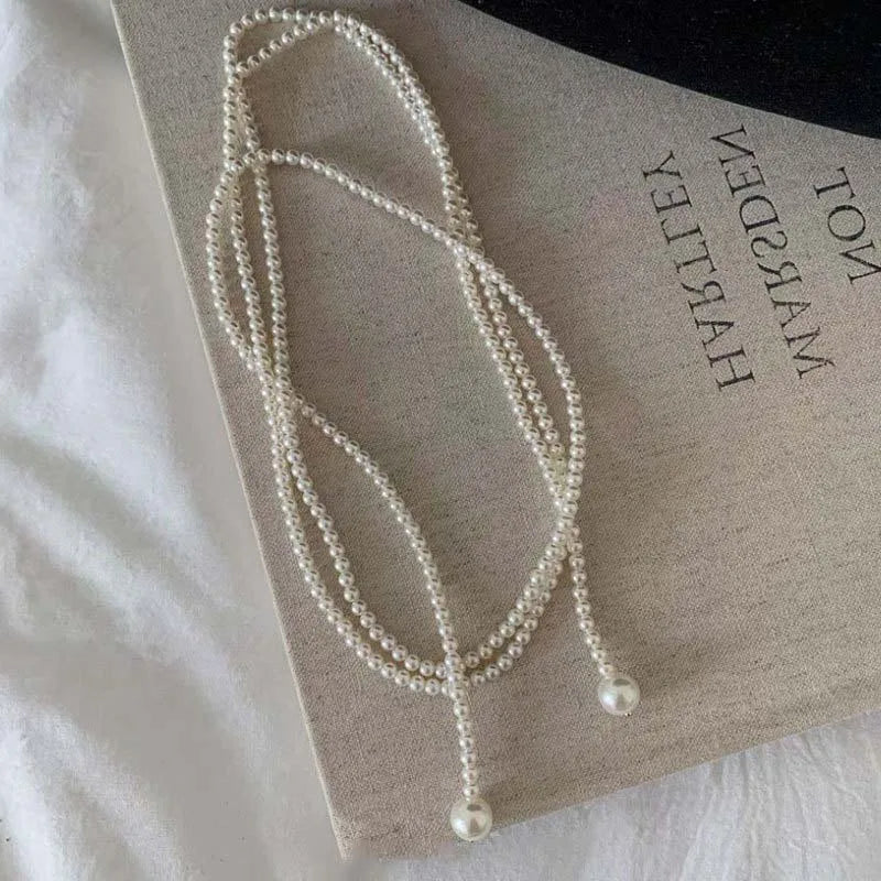 Vintage Imitation Pearl Long Chain Necklace