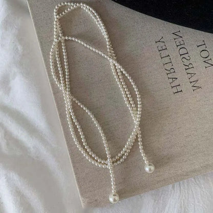 Vintage Imitation Pearl Long Chain Necklace