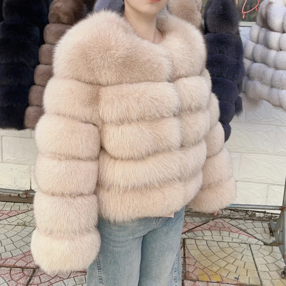 Fox Fur Coat Real Winter Brown Leather Coats & Jackets