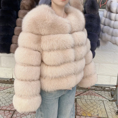 Fox Fur Coat Real Winter Brown Leather Coats & Jackets