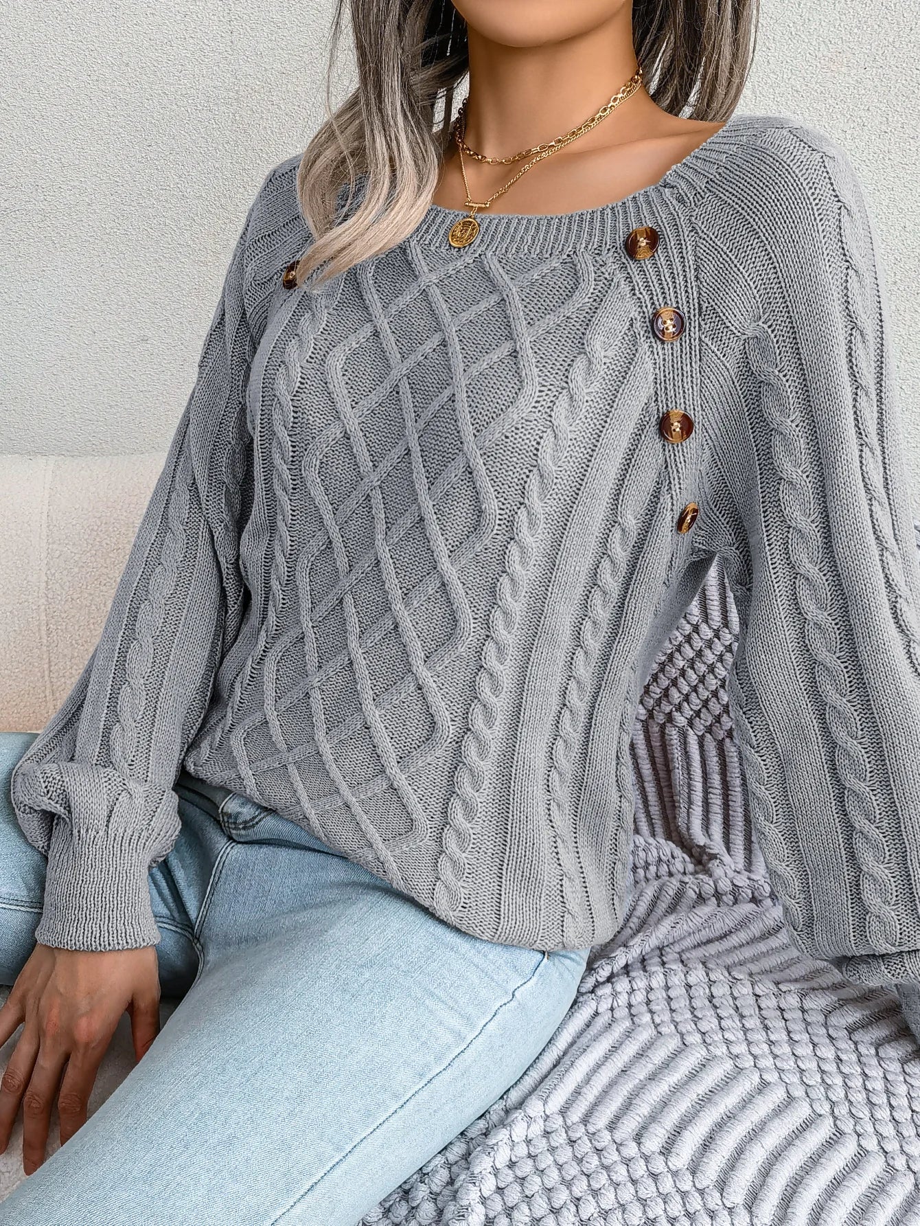 Casual Square Collar Long Sleeve Sweaters
