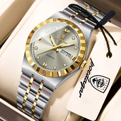Luminous Waterproof Week Date Stainless Steel Quartz Watches