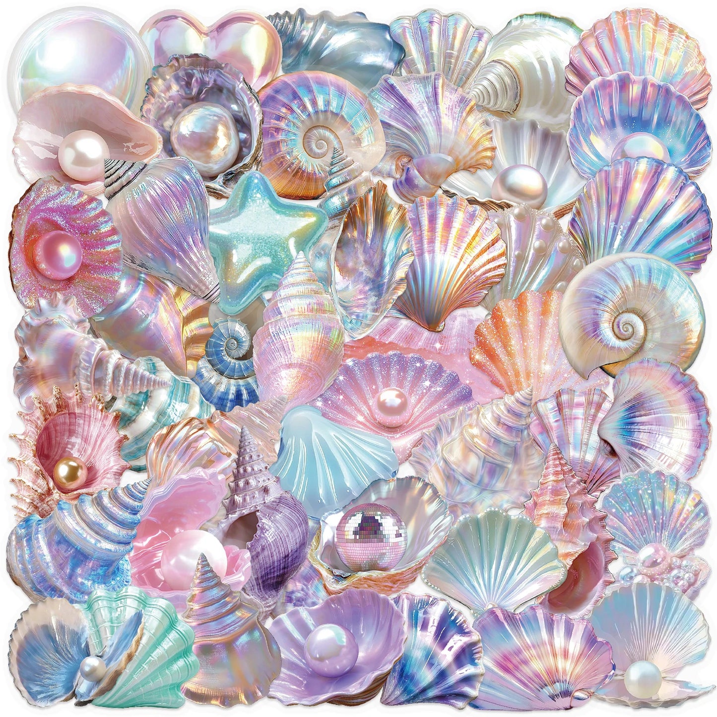 50pcs Cartoon Shell Graffiti PET Stickers Conch Pearl DIY Decorative