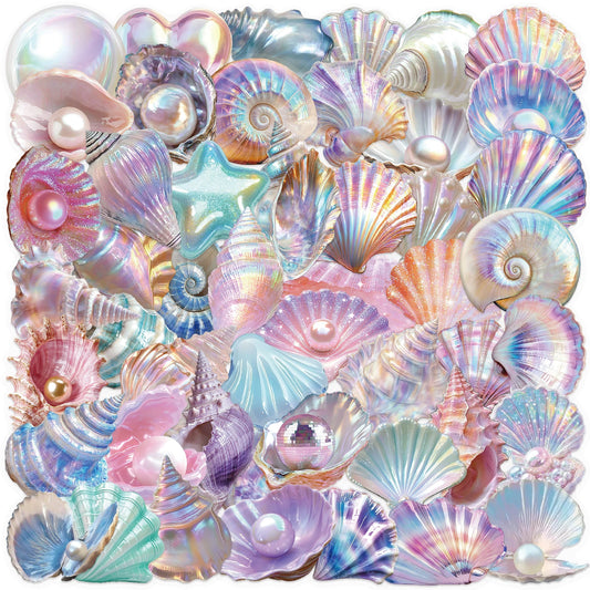 50pcs Cartoon Shell Graffiti PET Stickers Conch Pearl DIY Decorative