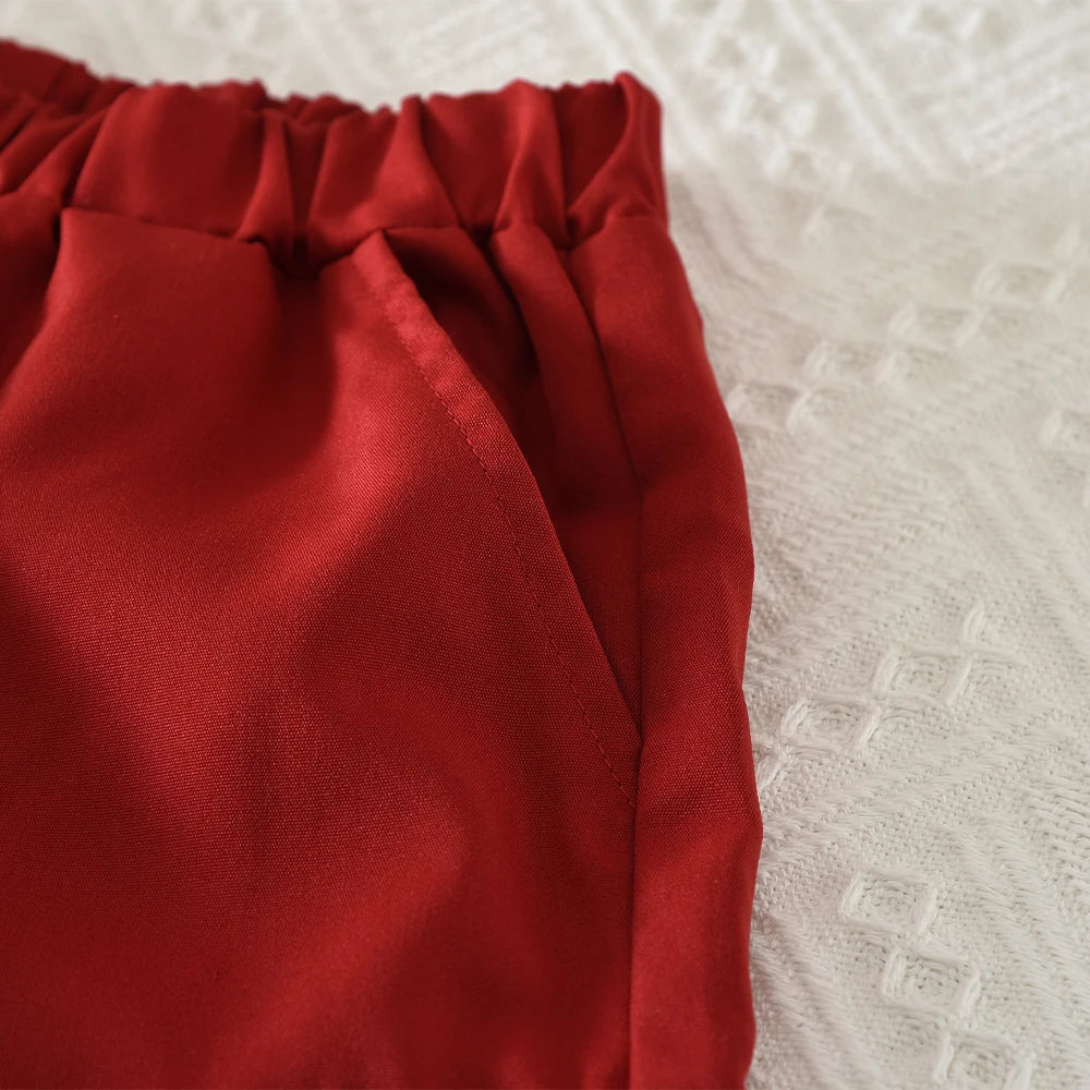 Autumn Red Bow Decoration Letter Embroidery Long Sleeved Pants Set