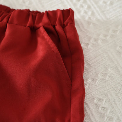 Autumn Red Bow Decoration Letter Embroidery Long Sleeved Pants Set