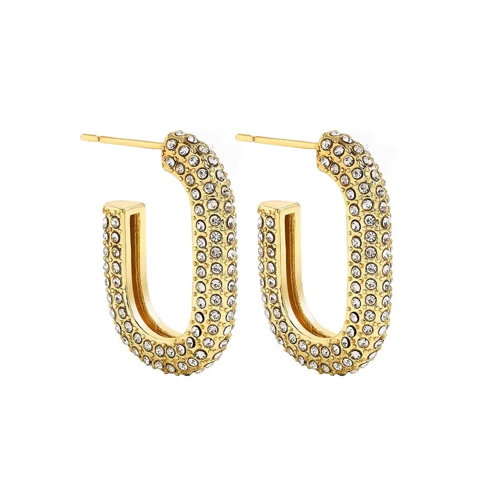 Zircon Circle Geometric U Shape Hoops Earring