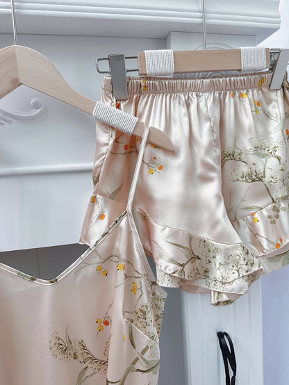 5pcs Floral Print Long Sleeve Robe Cami Dress Pajamas Sets