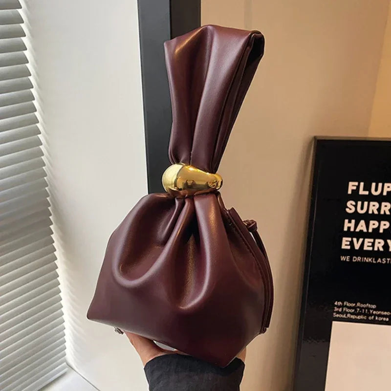 Soft Leather Clutch Luxury Pleated Mini Bucket Pouch Bags