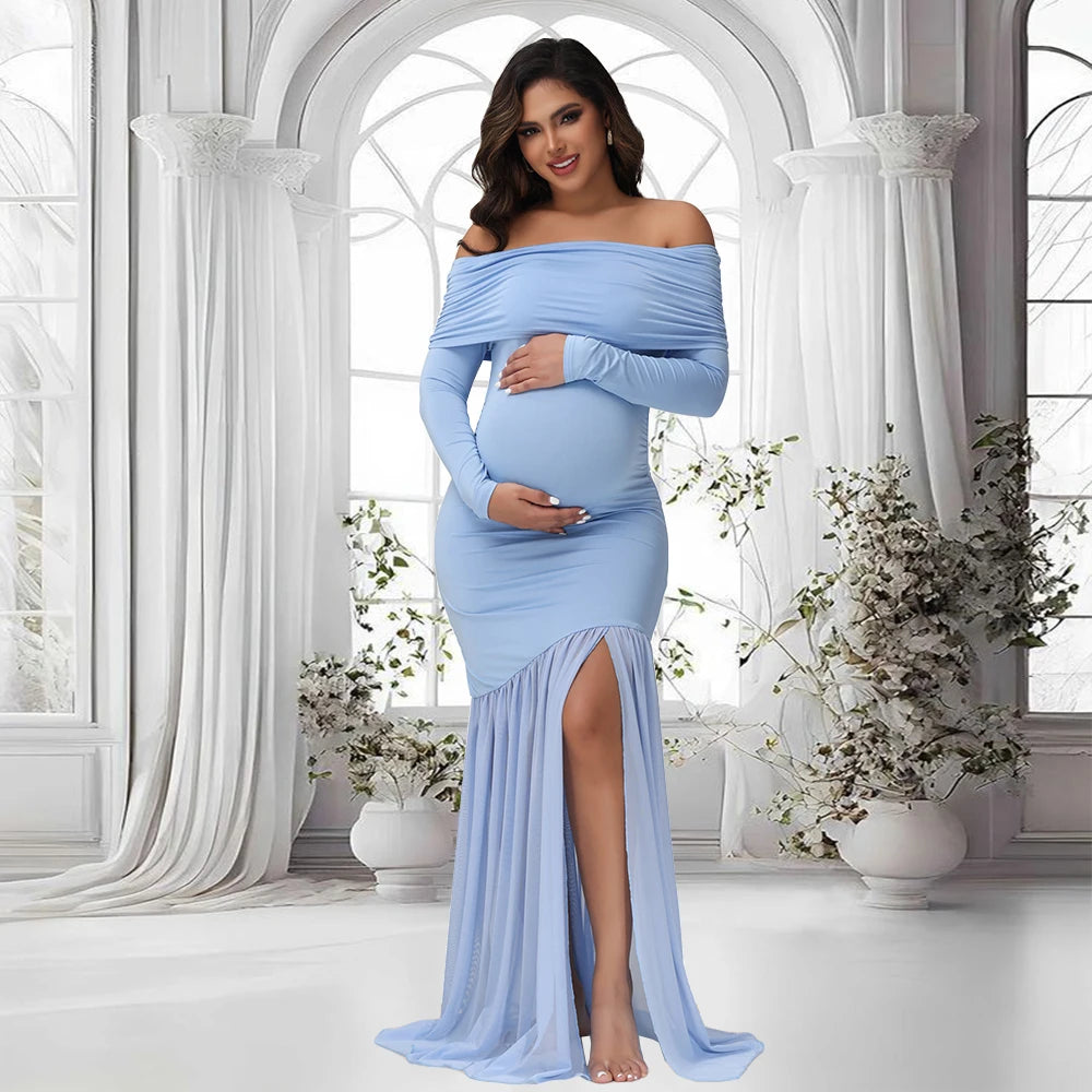 Maternity Off-Shoulder Slits Fishtail Hem For Pregnant