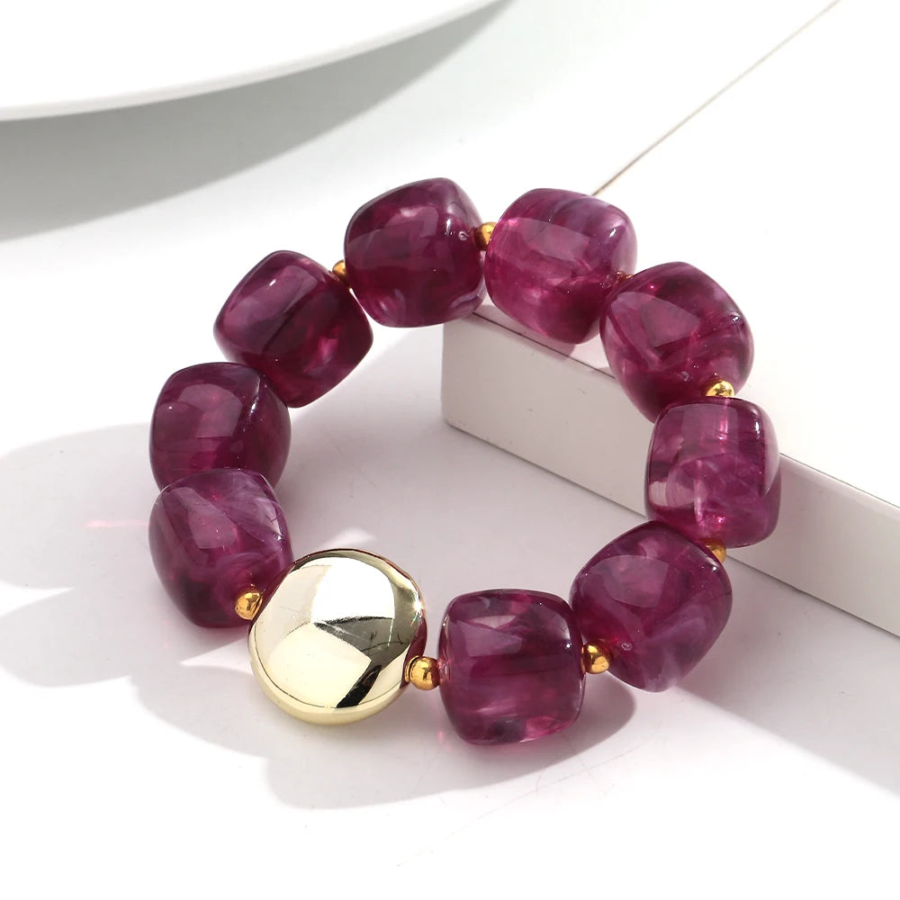Colorful Acrylic Square Beads Elastic Bracelets