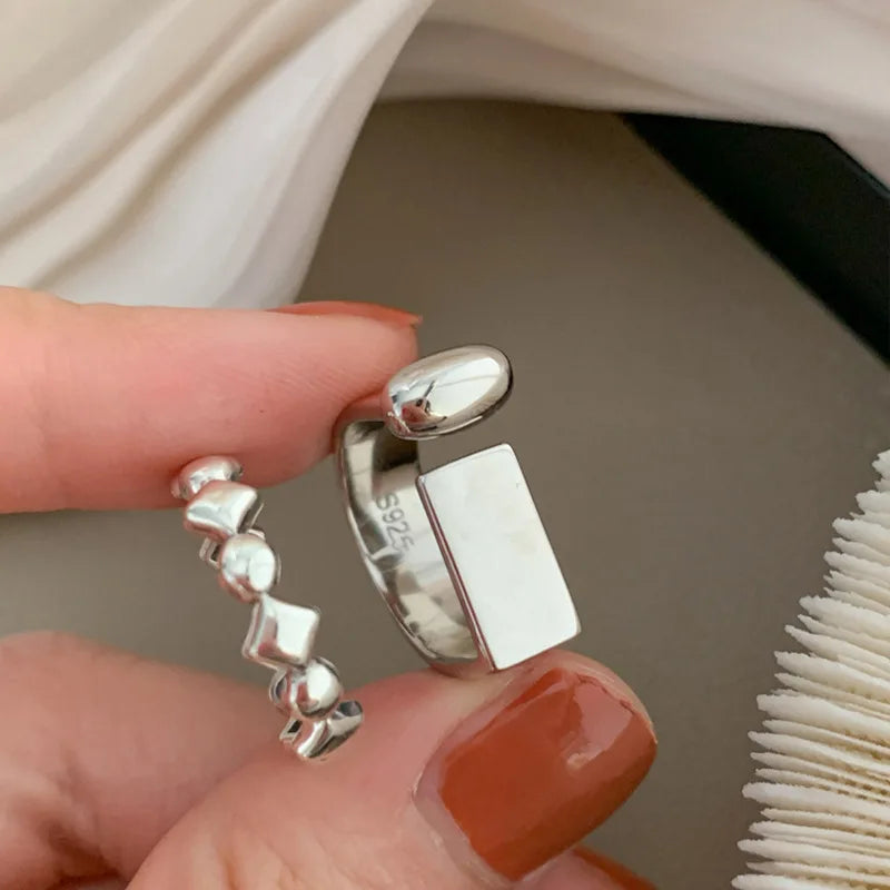 925 Sterling Silver Retro Geometric Asymmetric Rings