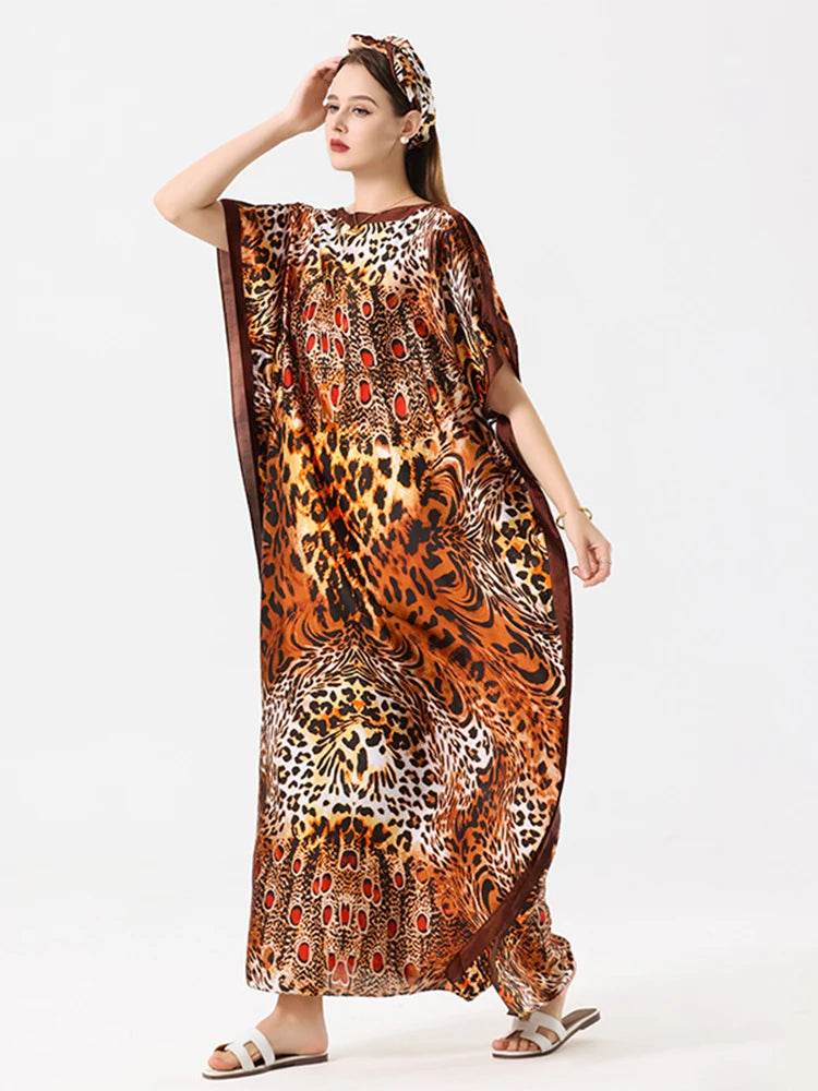 Malaysian Muslim Leopard Print Arabic Long Maxi Dress