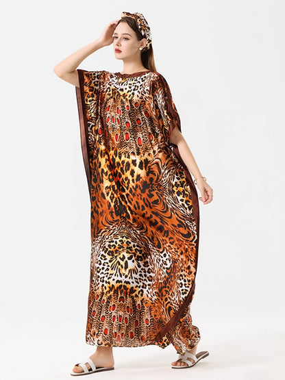 Malaysian Muslim Leopard Print Arabic Long Maxi Dress