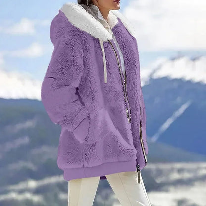 Autumn Winter Casual Hooded Zipper Cashmere Jacket