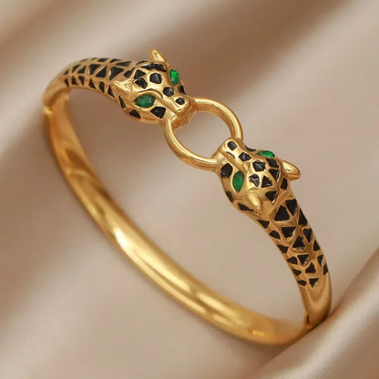 Stainless Steel Metal Crystal Leopard Bangles bracelets