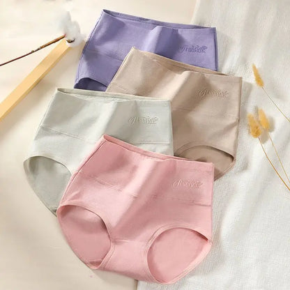 4PCS High Waist Cotton Underpants Plus Size Lingerie