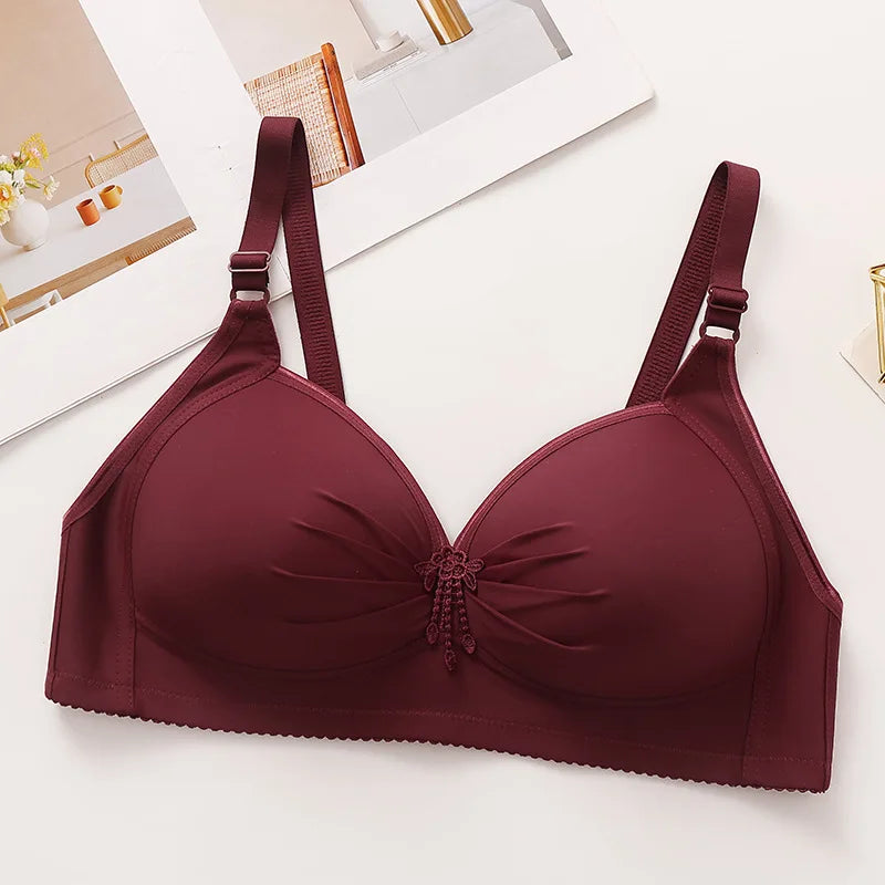 Plus-size Brassiere Wire-free Middle-aged Underwear Three-row Hook Large Cup Bra