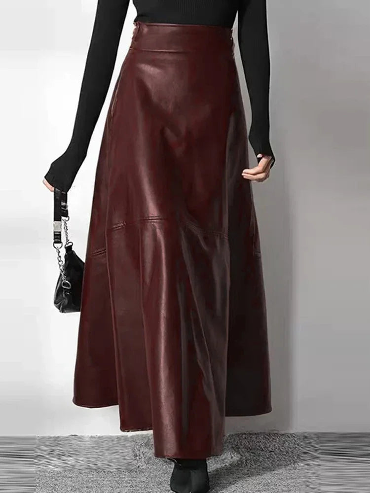 Leather Maxi Long High Waist Skirt