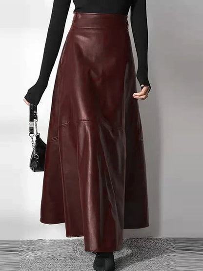 Leather Maxi Long High Waist Skirt