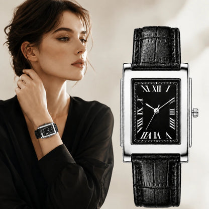 Retro Square Classic Roman Dial Leather Strap Watches