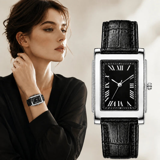 Retro Square Classic Roman Dial Leather Strap Watches