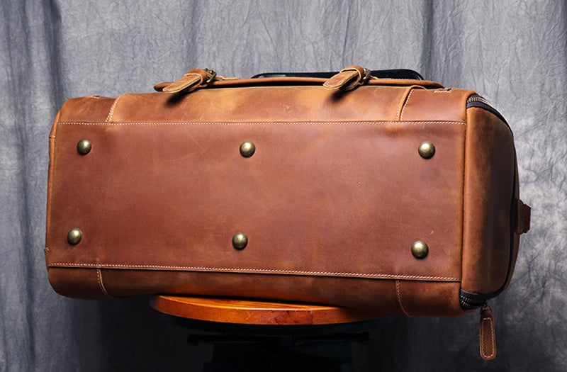 Vintage Crazy Horse Genuine Leather Travel Bag  Large Luggage