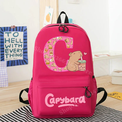 Capibara Kids Backpack New Anime Capybara Letter A-Z School Bags