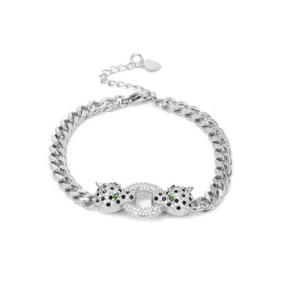 Classic Leopard Green Eye Hip Hop Cuban Chain Black Cubic Zirconia Bracelet