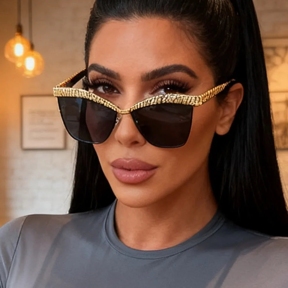 Alloy Eyebrow Half Frame Cat Eye Sunglasses